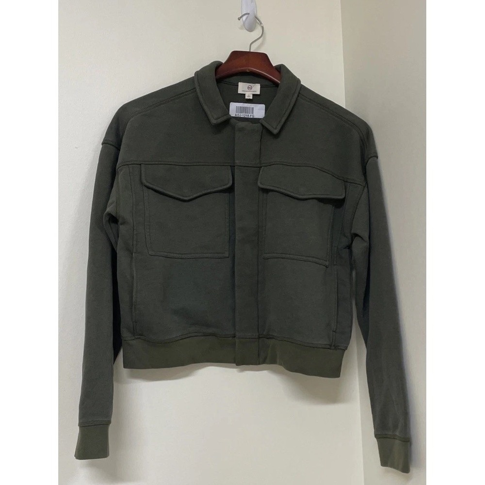AG Adriano Goldschmied Cropped Olive Jacket Soft Cotton Modal Oversized Small‎